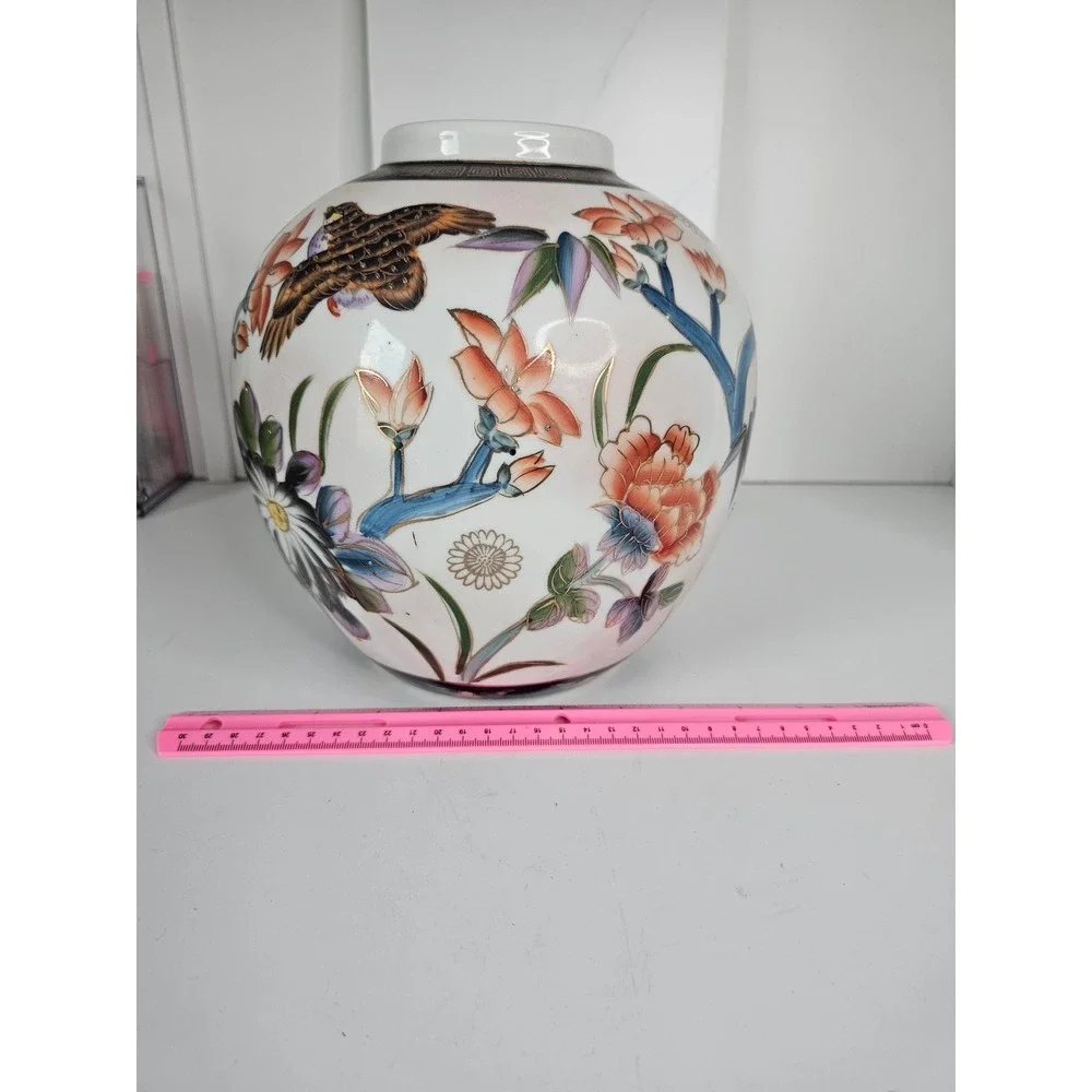 Vtg‎ Ginger Jar Gold Bird Vase Floral 100% Hand Made in China (no lid) Medium